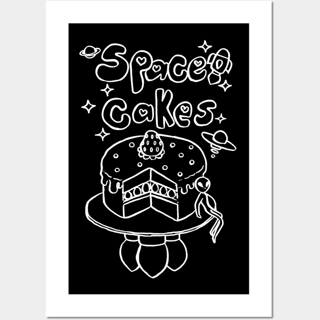 Space Cakes - White Line Wall Art by saradaboru